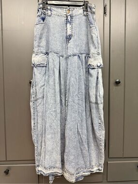 Oli & Hali Light Blue Washed Denim Wide-Leg Maxi Jeans